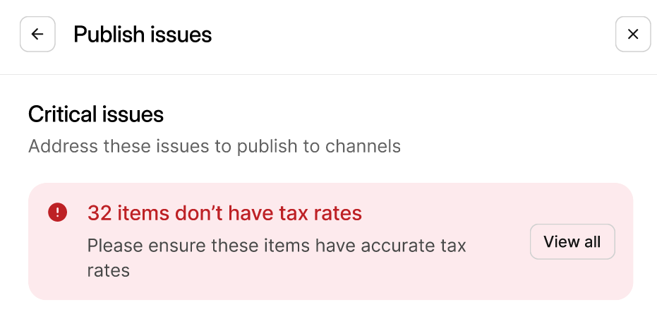 Erreur de taux de taxe lors de la publication du menu