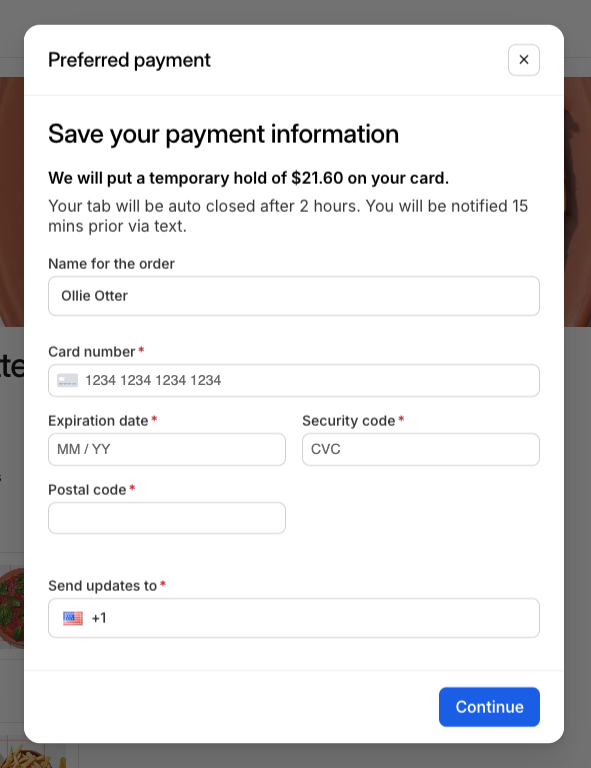 Payment Enter Open Tab