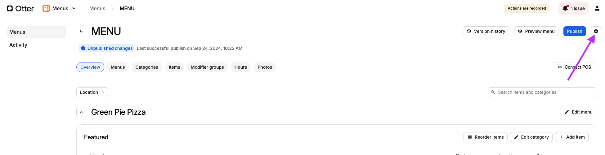 Menu Settings Gear Icon