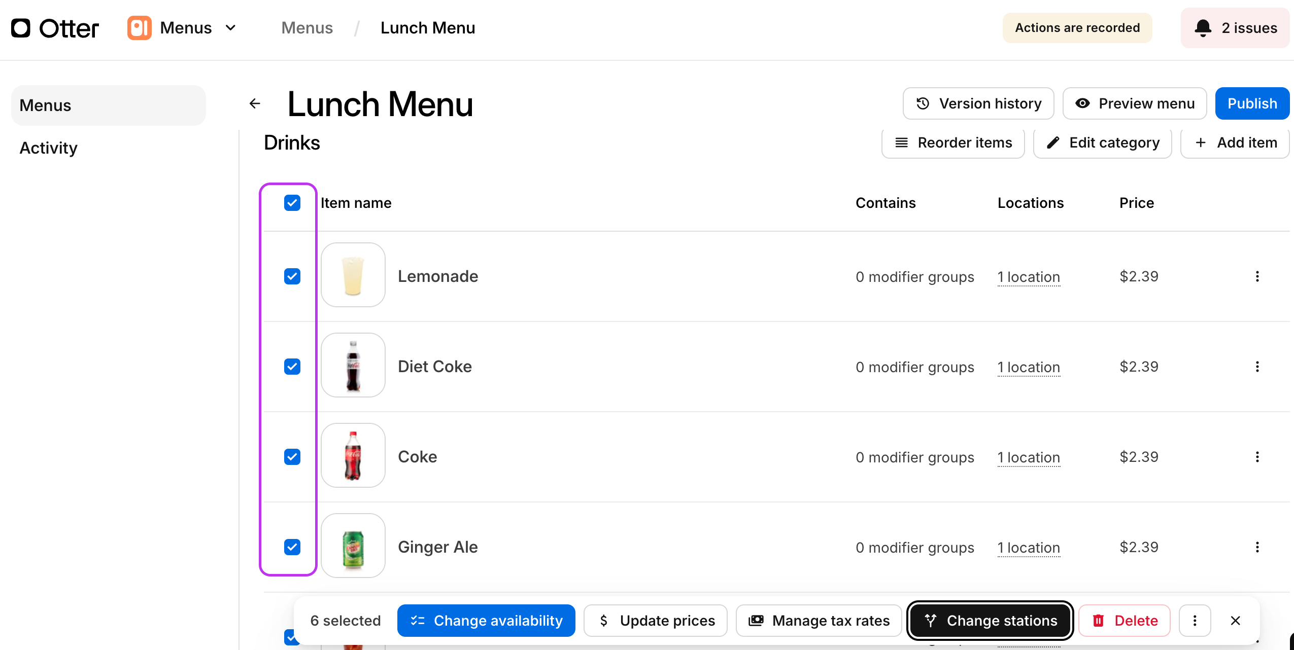 Multi-Menu Item Check