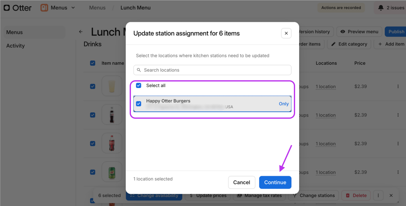 Station Change Location Select