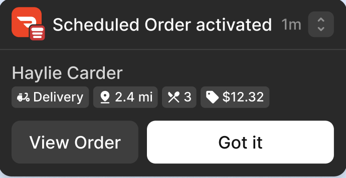 Notification de commande programmée