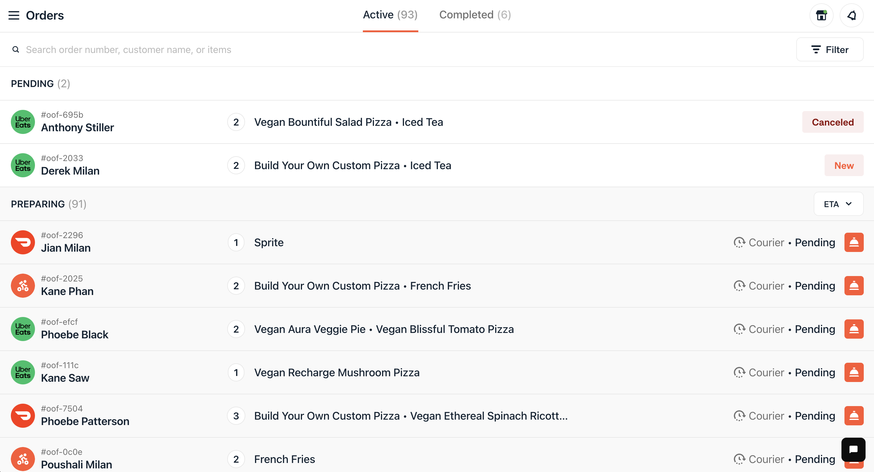 [Active] Orders Tab in Web Order Manager