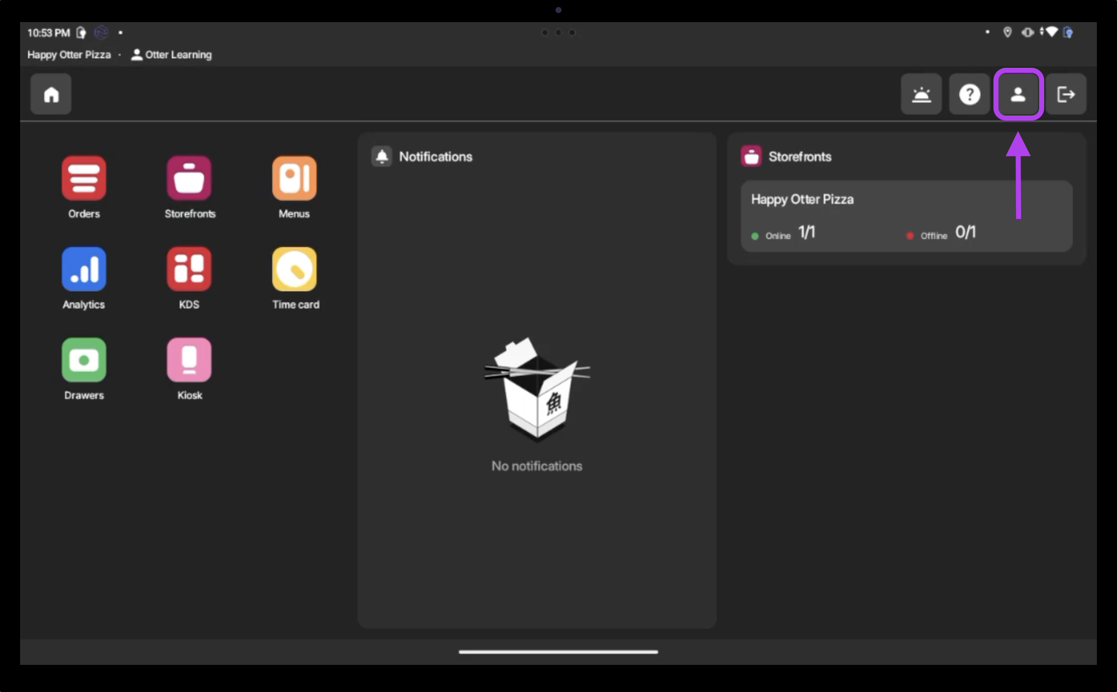 Icône de profil dans l'application Otter