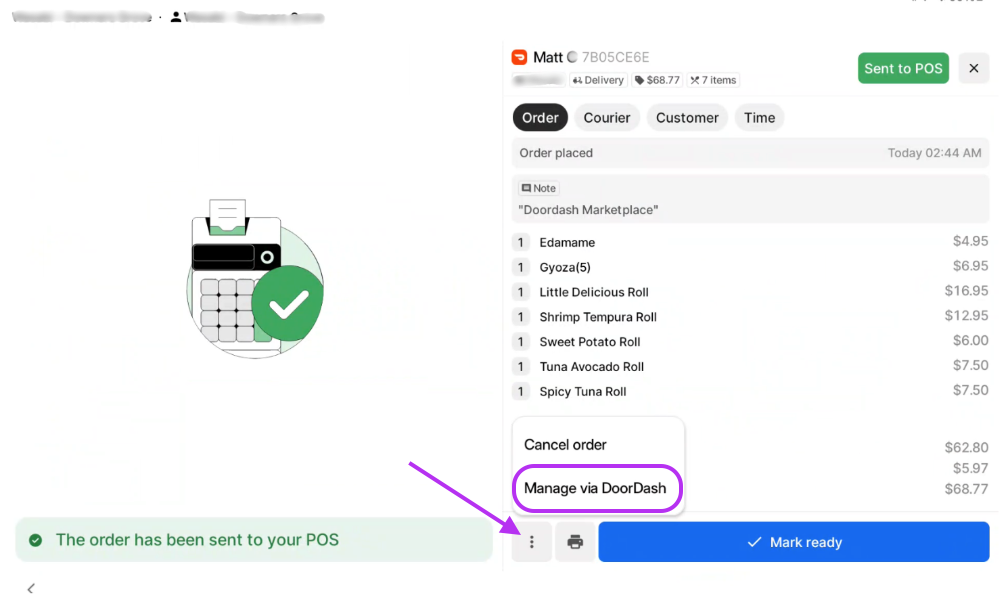 Manage Via DoorDash Option