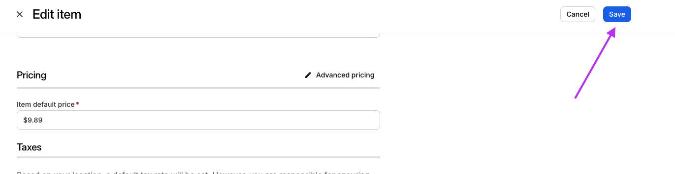 Enregistrer la modification de l'article de menu