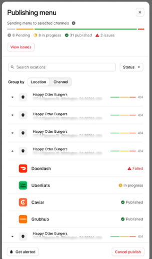 Statut de publication du menu par emplacement