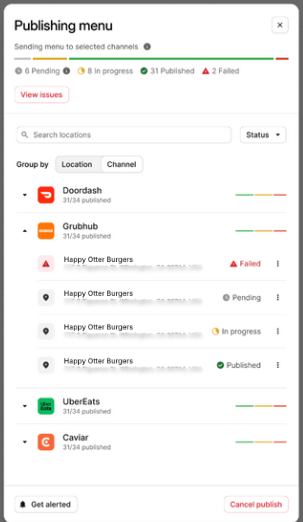 Statut de publication du menu par canal