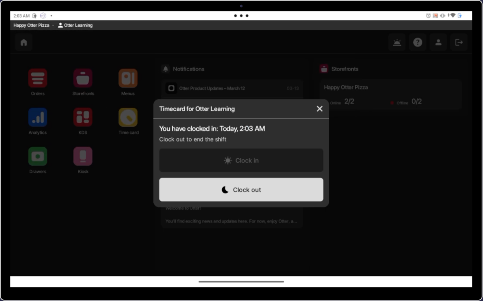 Clock out screen