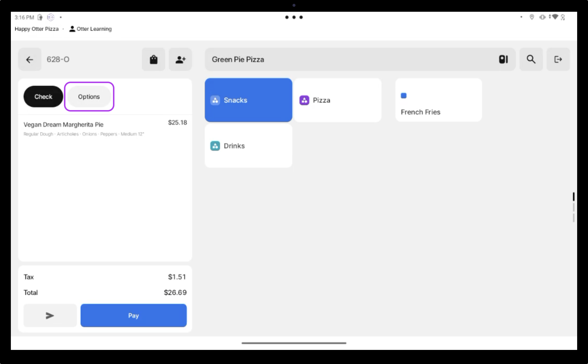 Options du ticket de commande