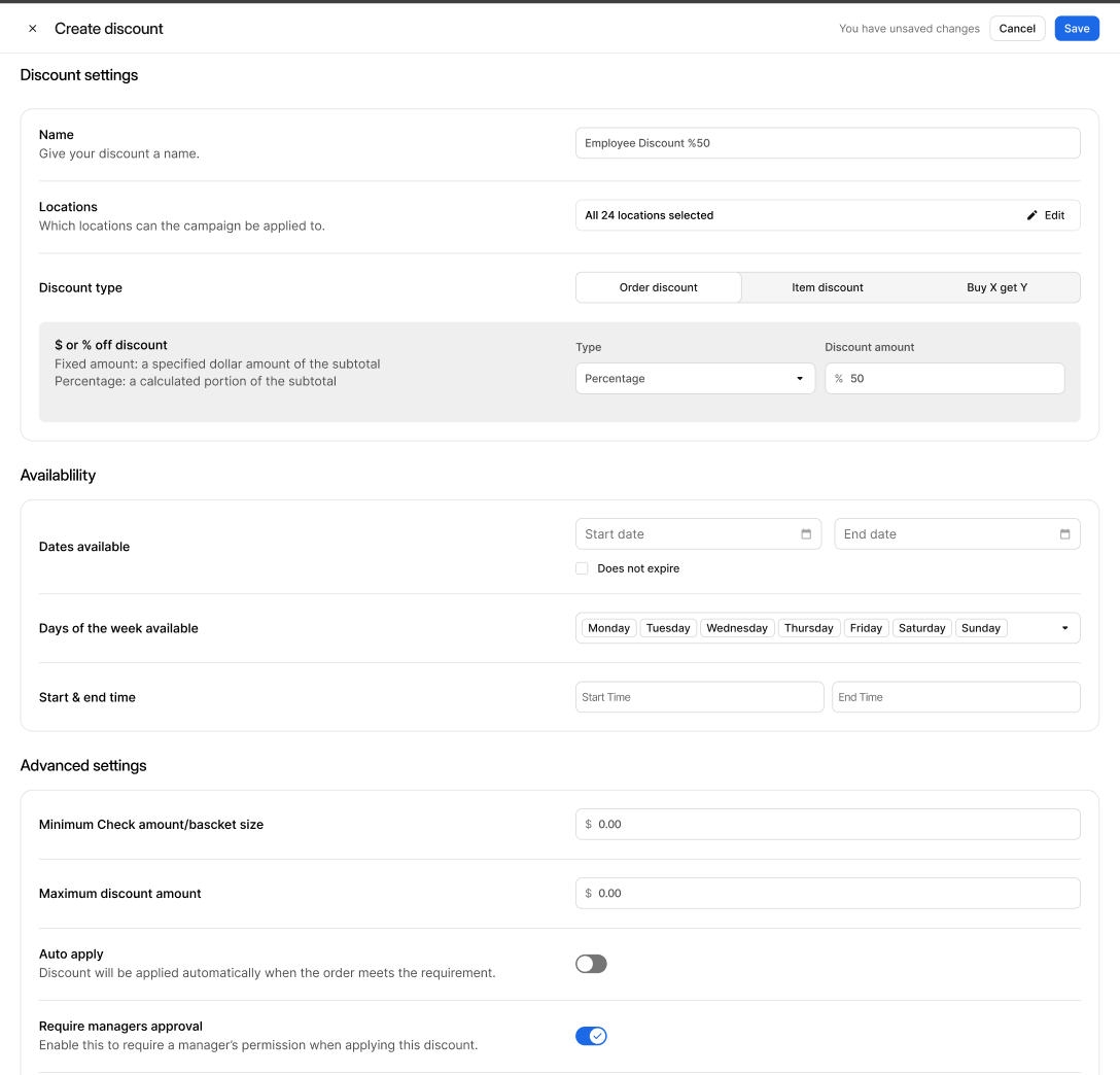 Discount Creation Page