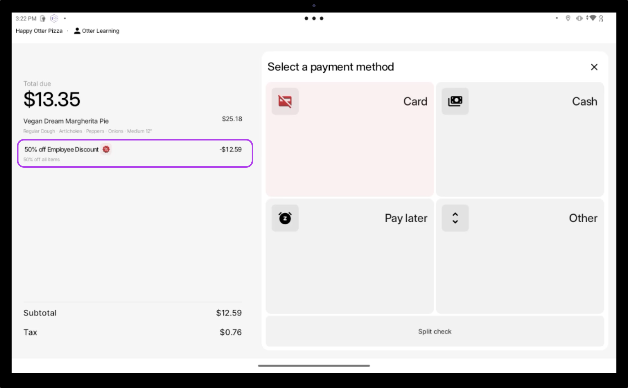 Remise visible sur l'écran de paiement