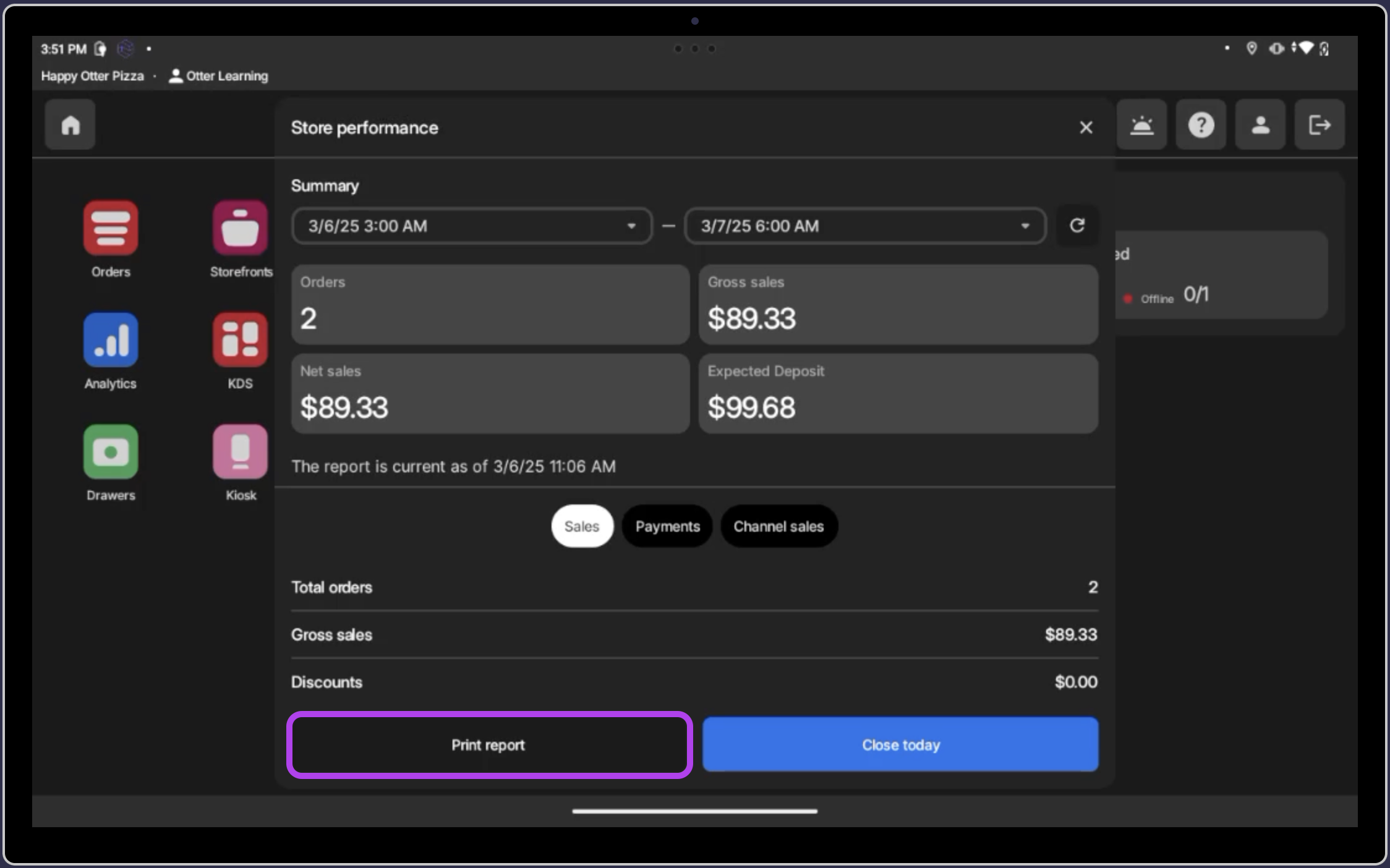 Imprimer le rapport | Rapport de fin de journée