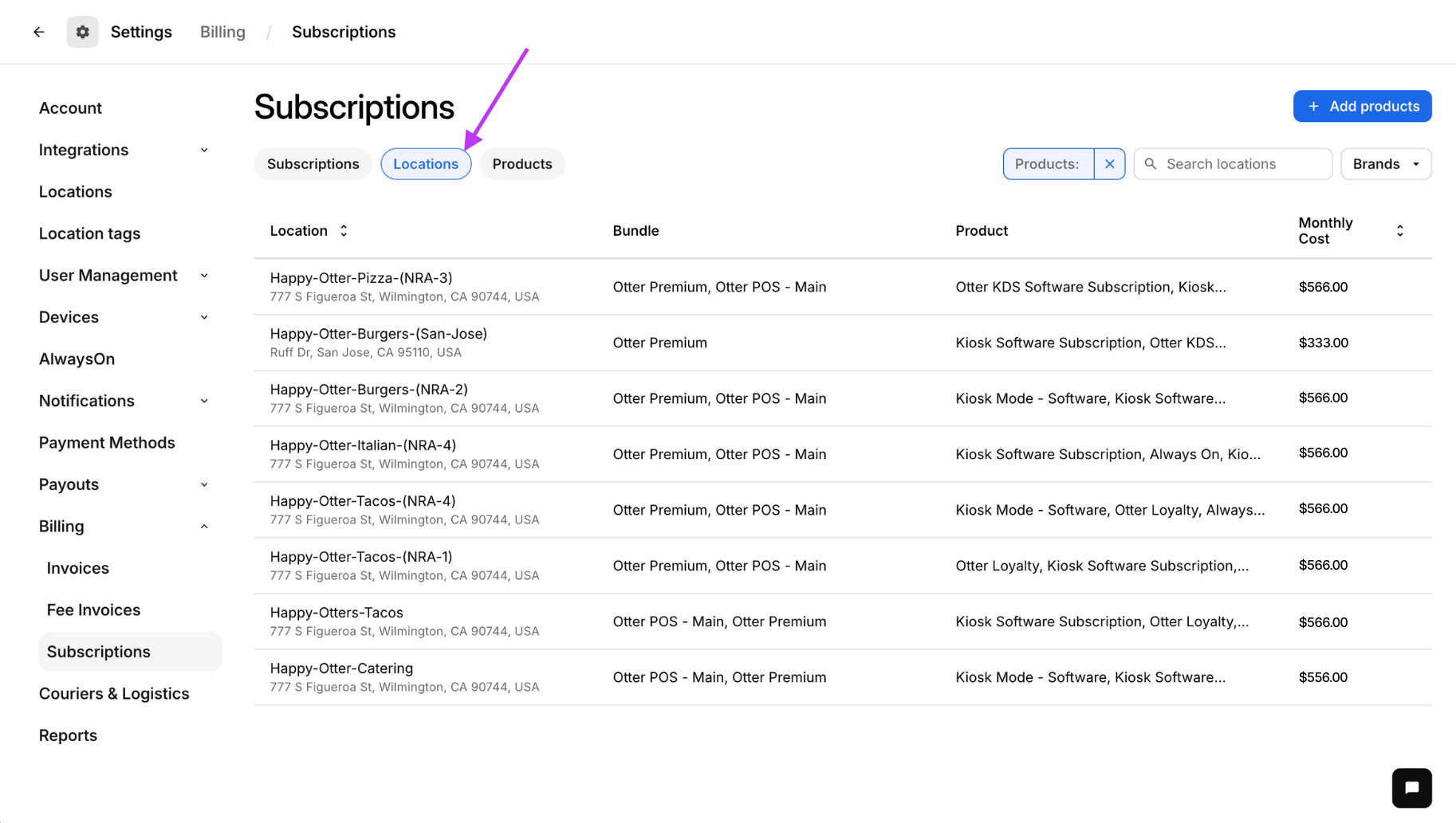 Subscription Locations