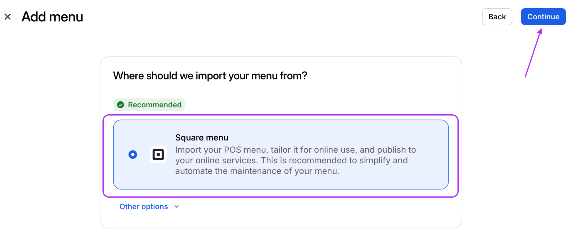 3rd-party POS Menu Select