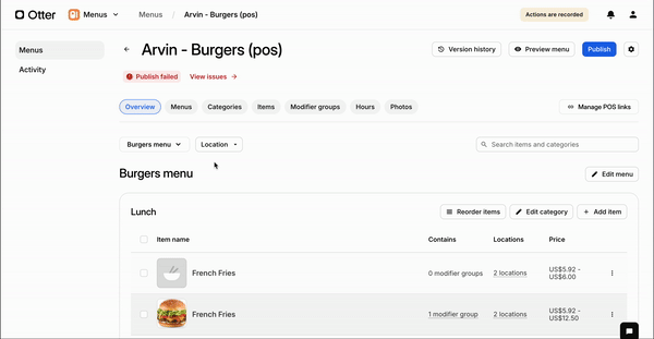 Créer plusieurs menus (c'est-à-dire menus déjeuner et dîner)