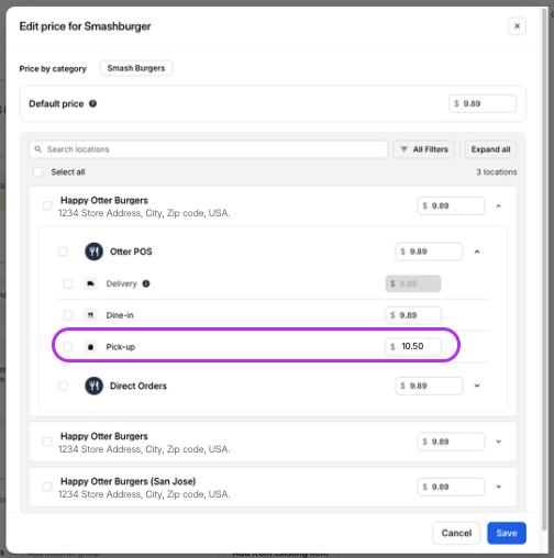 Editar Precios de Cumplimiento