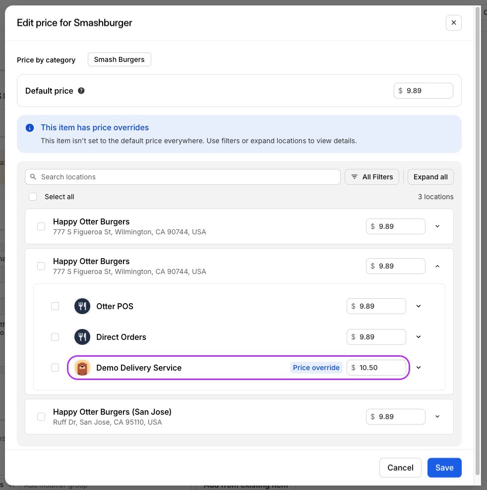 Editar Precios del Canal