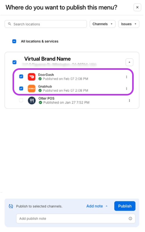 Virtual Brand Menu Publish