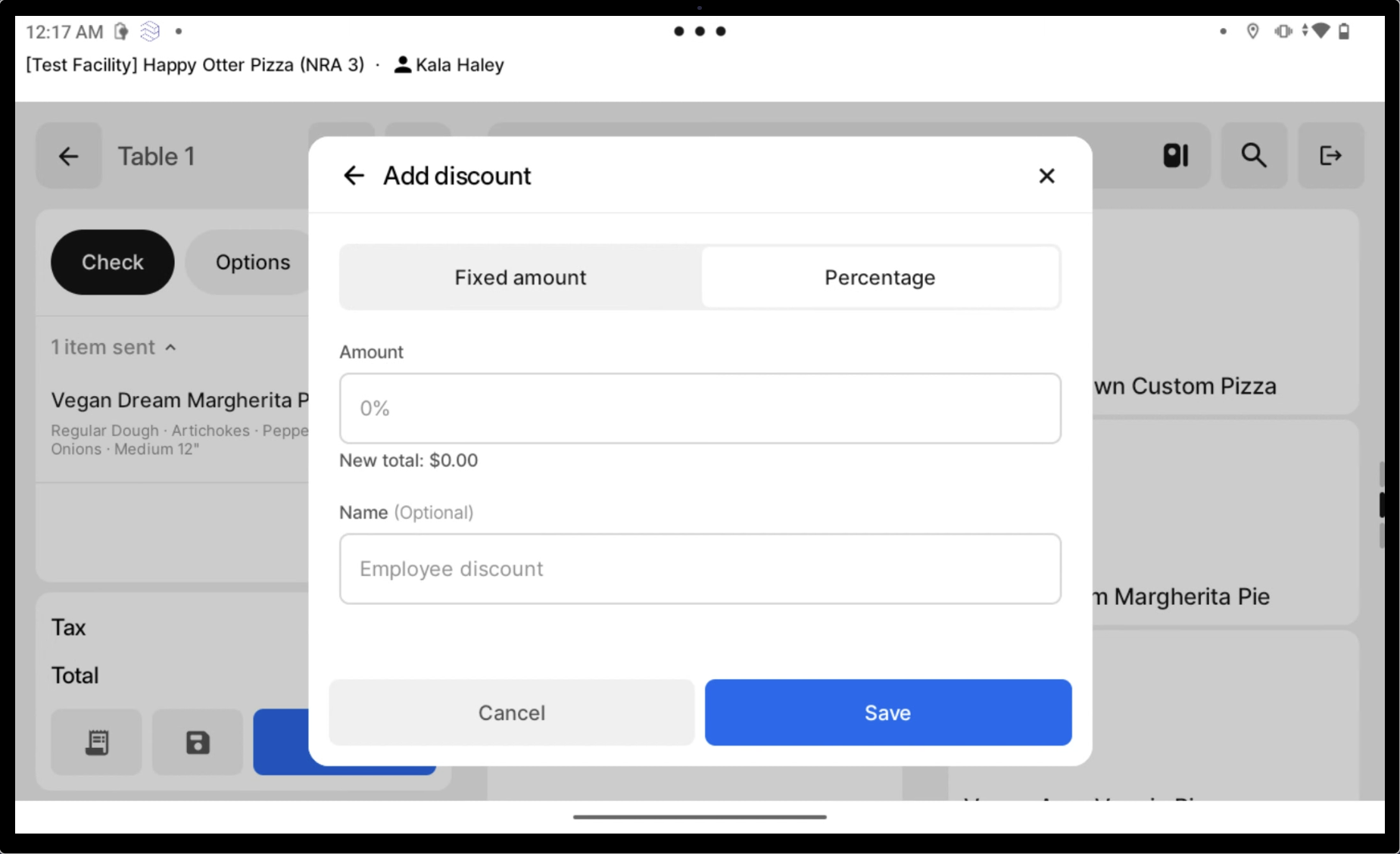Percentage discount