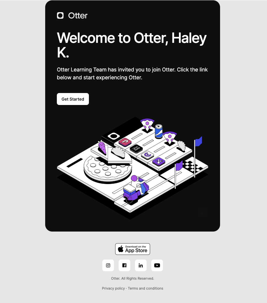Email invitation to activate new Otter user account