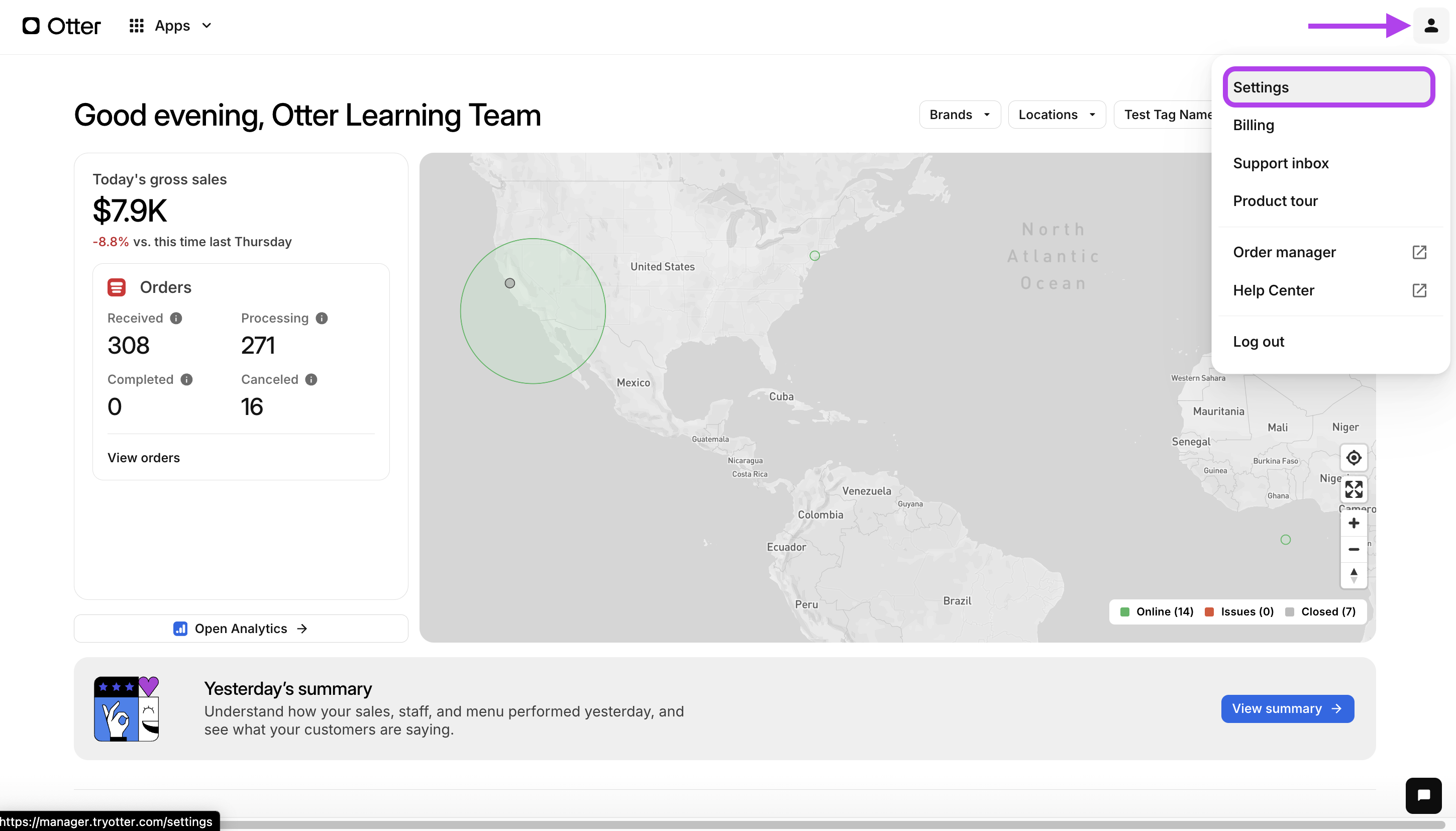 Otter Dashboard Settings