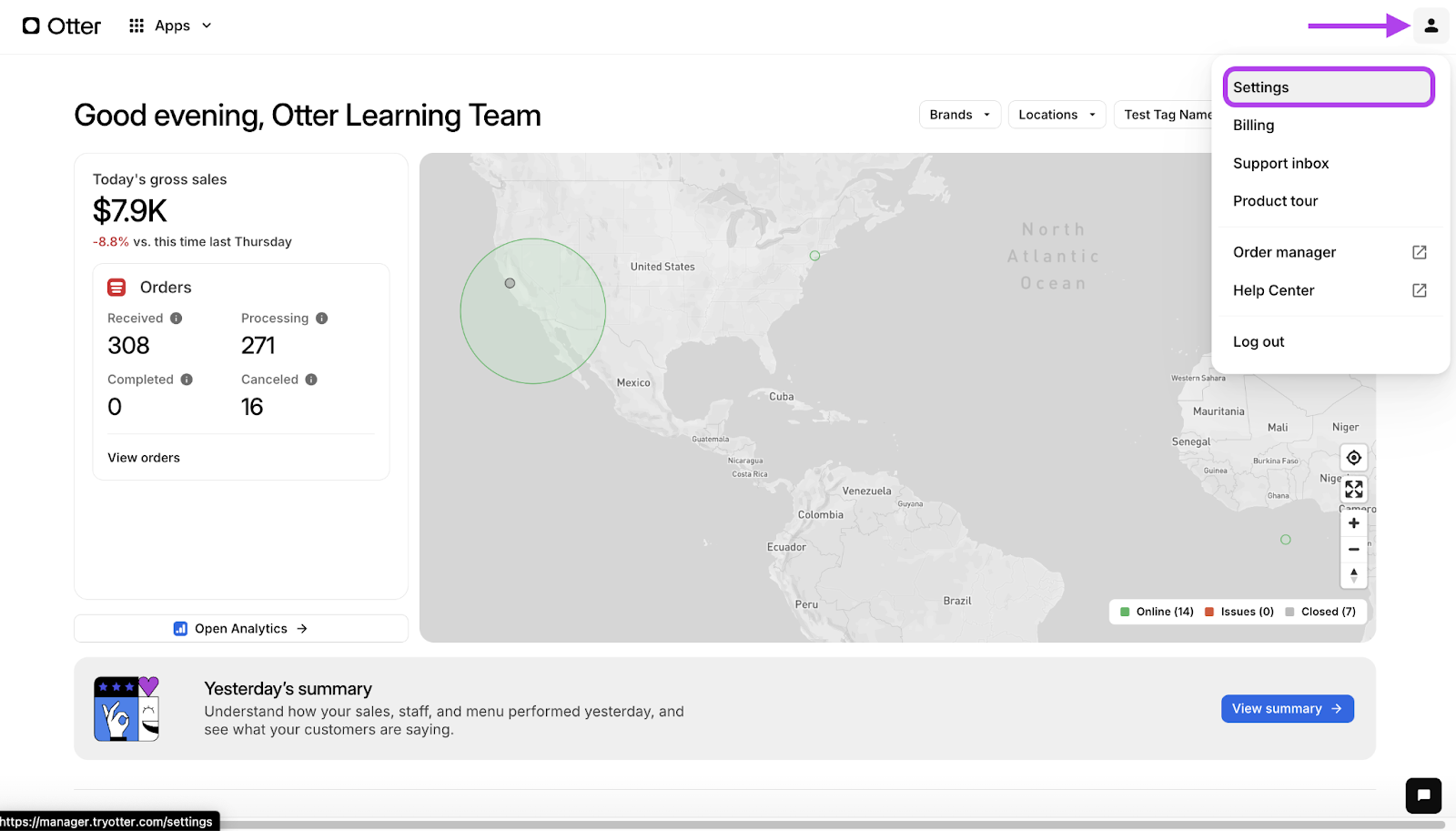 Settings in Dashboard