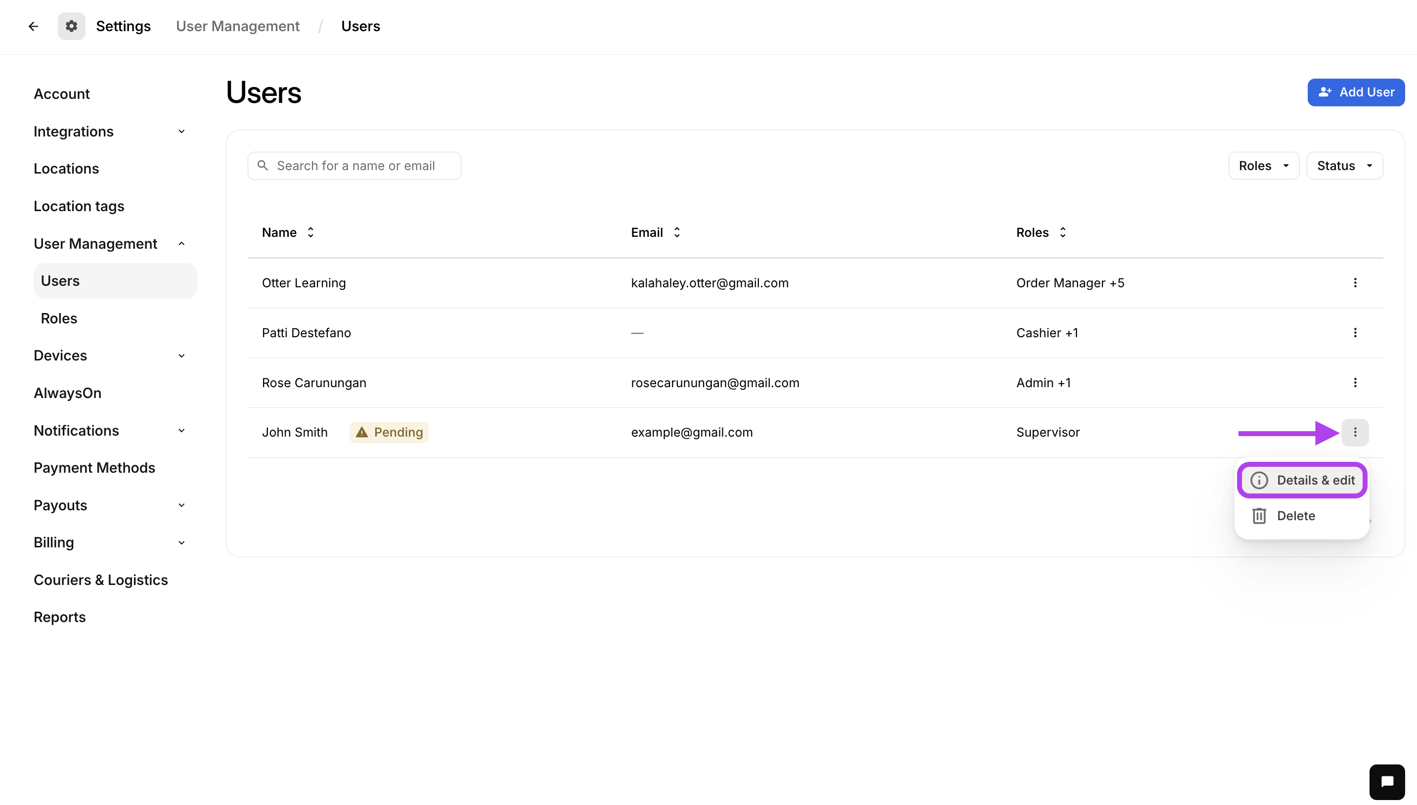 Détails & modification de l'utilisateur