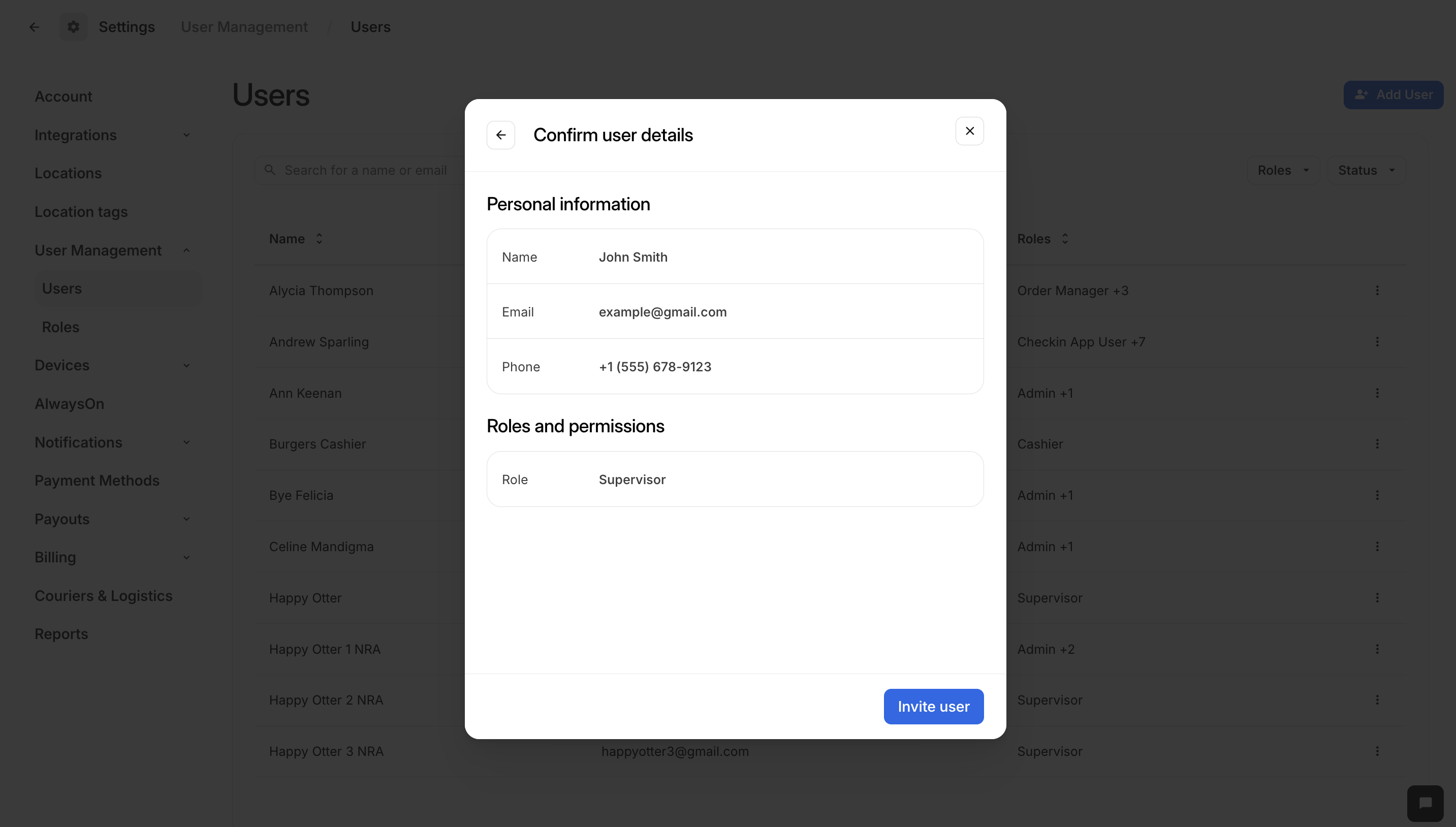 Inviter l'utilisateur