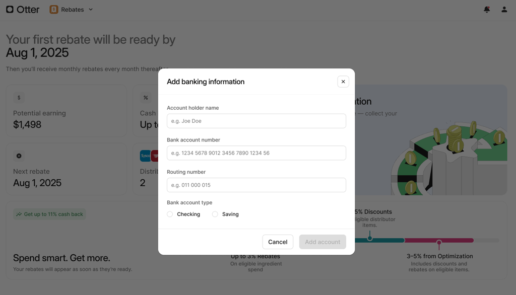 Adding Bank Info- Rebates
