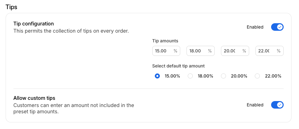 Direct Order Tips Setting