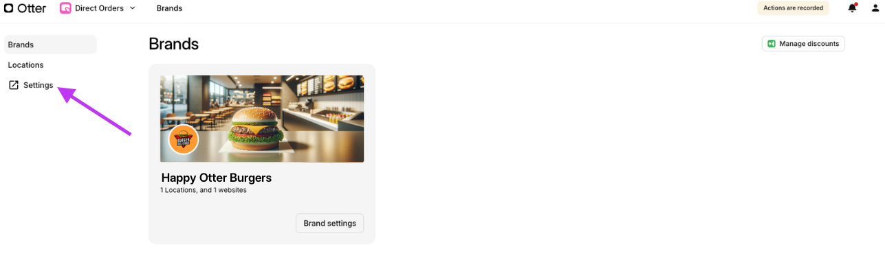 Direct Orders Org Settings
