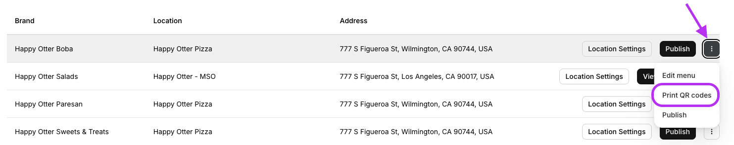 Print QR Codes Table Numbers