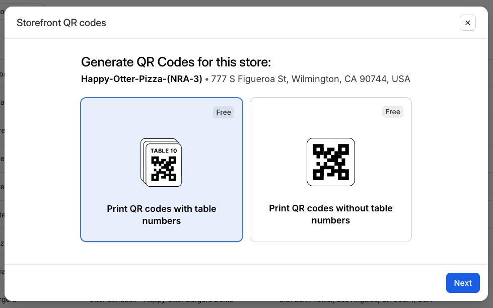 Print QR Table # 