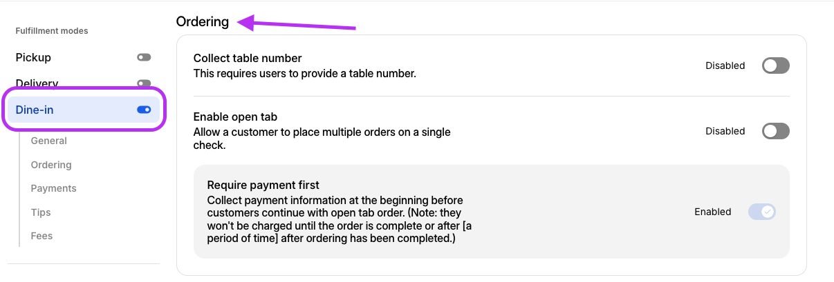 Ordering Section QR Dine-in