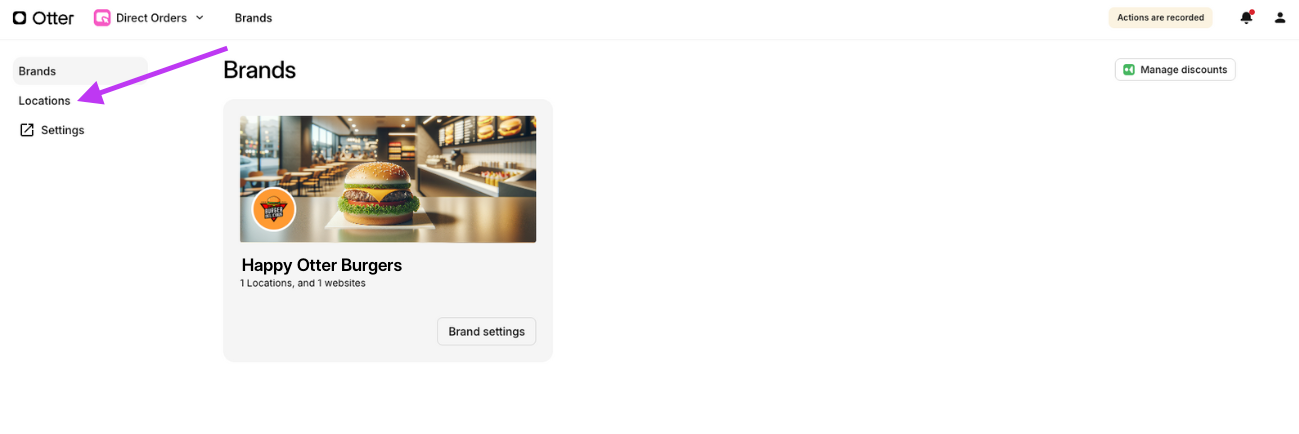Direct Order Settings Locations