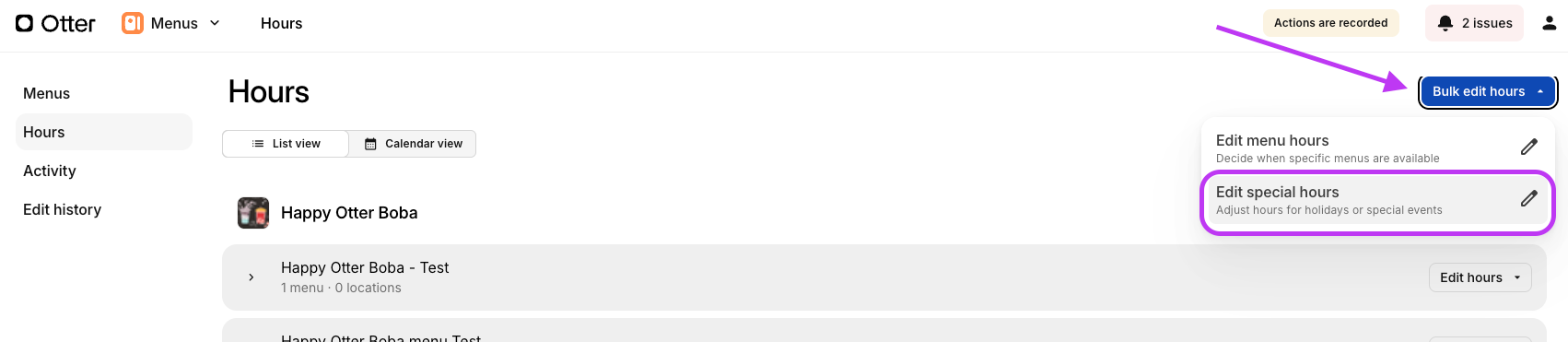 Sélectionner les horaires spéciaux en masse