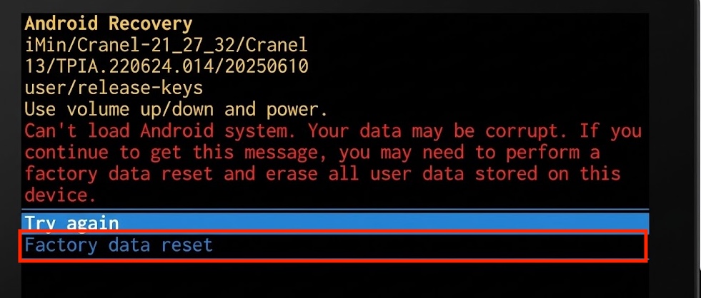 Android Recovery Screen
