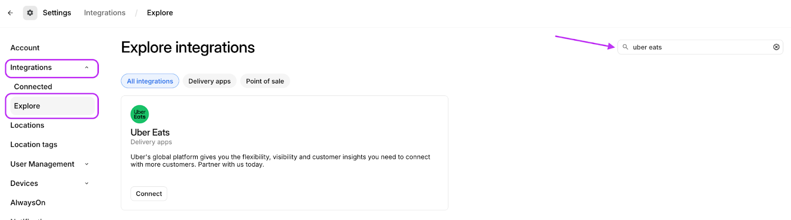 Integrations > Explore