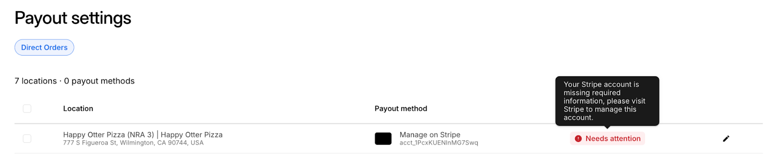 Needs Attention | Stripe Account Status